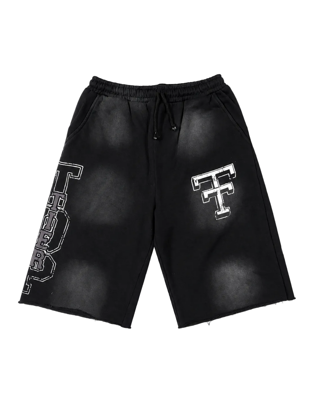 Top Tier Washed Graphic Shorts — Black