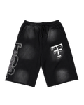 Top Tier Washed Graphic Shorts — Black