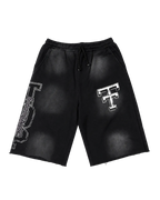 Top Tier Washed Graphic Shorts — Black