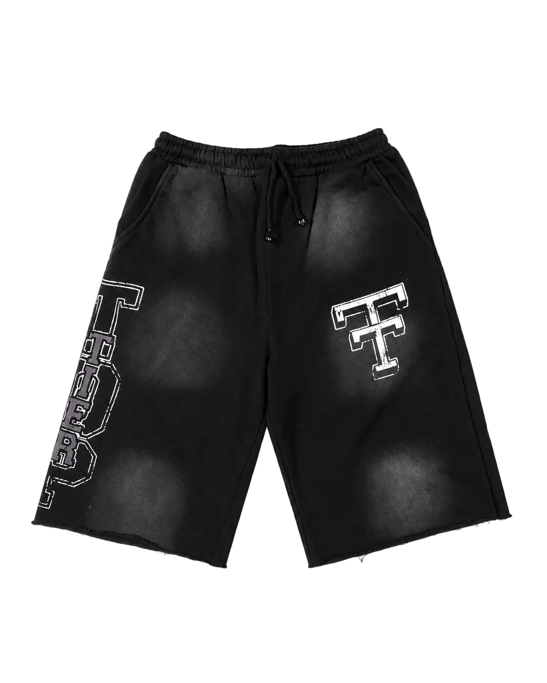 Top Tier Washed Graphic Shorts — Black