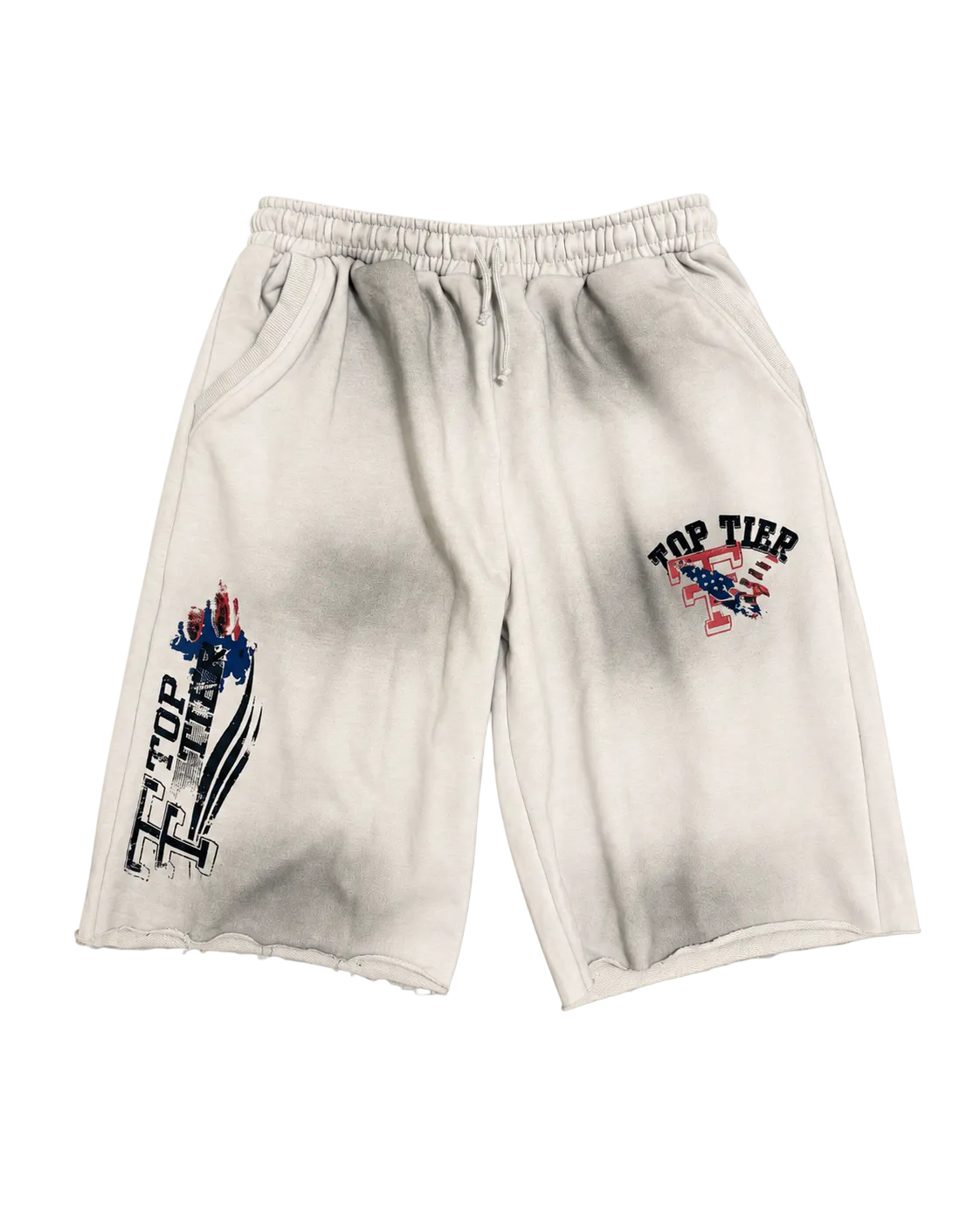 Top Tier Washed Graphic Shorts — Cloud Grey