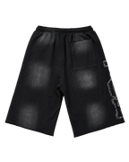 Top Tier Washed Graphic Shorts — Black